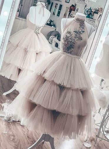 Unique Short Layered Tulle High Neck ...